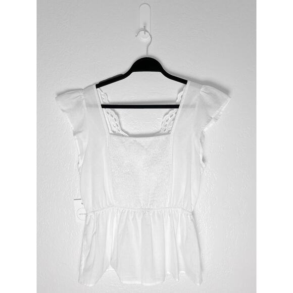 Artemis Women's Peplum Eyelet Top Feminine Flutter Sleeve Lightweight NWT Fairy - Picture 2 of 6